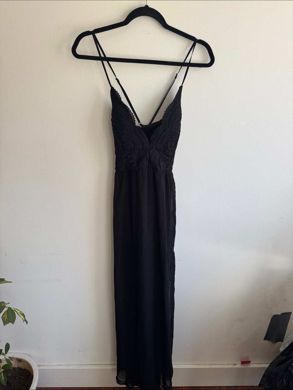 Black Lace Chiffon Maxi Dress – Boho Gothic Sheer Overlay XL - Picture 5 of 15